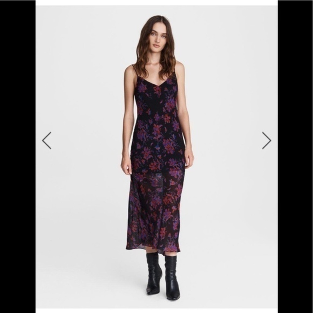 Kari New York Sleeveless Midi Dress Beige with Plum Flowers Woman’s Size 10